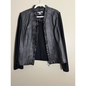 Peter Nygard Leather and Knit Jacket Size XL Black Edgy Goth Punk